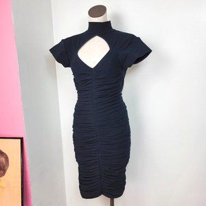 Vintage 80s Sexy Black Rouched Open Back Bodycon Dress
